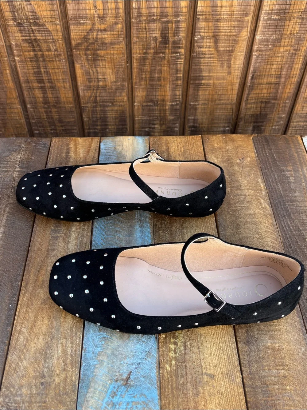 Journee Carrie Black Maryjanes With Silver Button Polka Dots